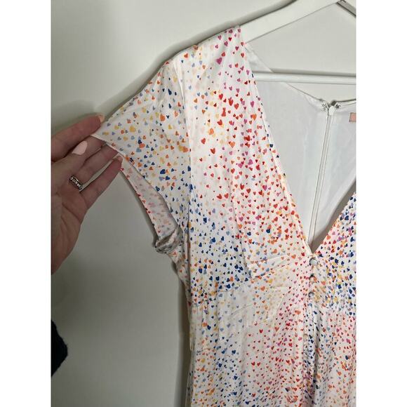 Hutch Multi Heart Short Sleeve V-Neck Button Front Hi-Low Maxi Dress White 12 - Picture 4 of 12